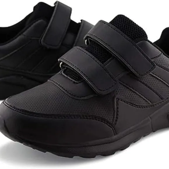 Kids Black/White Hook and Loop School Uniform Sneaker
