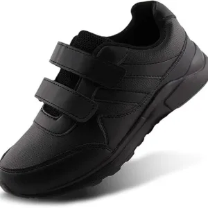 Kids Black/White Hook and Loop School Uniform Sneaker