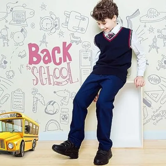 Kids Black/White Hook and Loop School Uniform Sneaker