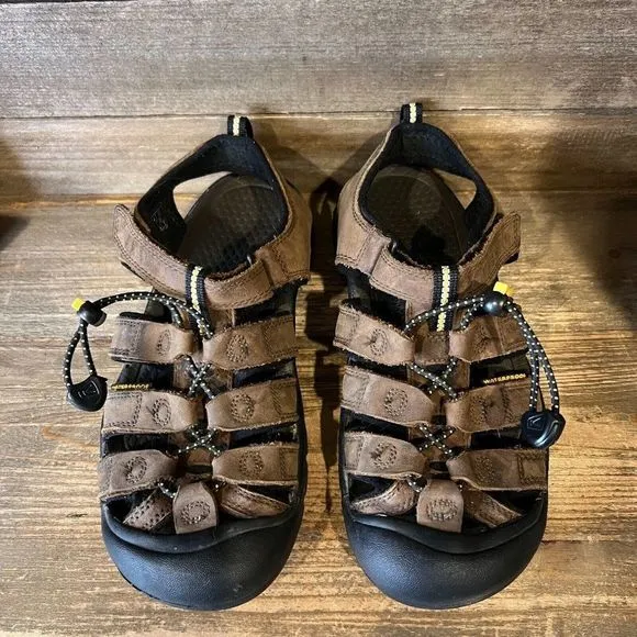 Kids Keen Newport H2 Brown Leather‎ Outdoor Hiking Water Shoes Sandals Size 4 Y