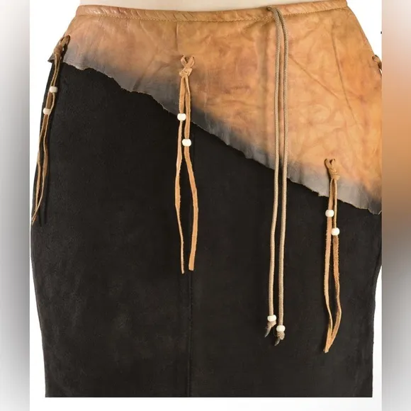KOBLER LEATHER WOMEN'S LEATHER &amp; FRINGE SIOUX SUEDE SKIRT Size M EUC