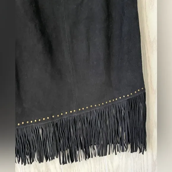KOBLER LEATHER WOMEN'S LEATHER &amp; FRINGE SIOUX SUEDE SKIRT Size M EUC