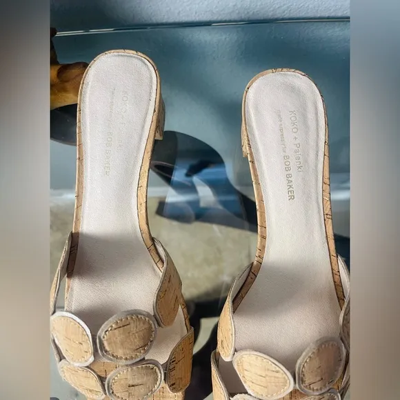 Koko   Palenki Lively Slide Cork Leather Wrapped Block Heel Sandals Sz 8