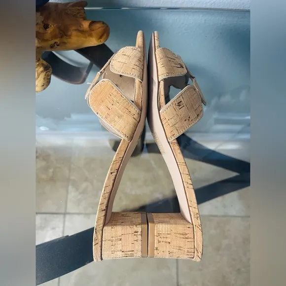 Koko   Palenki Lively Slide Cork Leather Wrapped Block Heel Sandals Sz 8