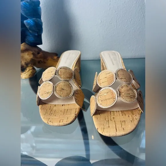 Koko   Palenki Lively Slide Cork Leather Wrapped Block Heel Sandals Sz 8