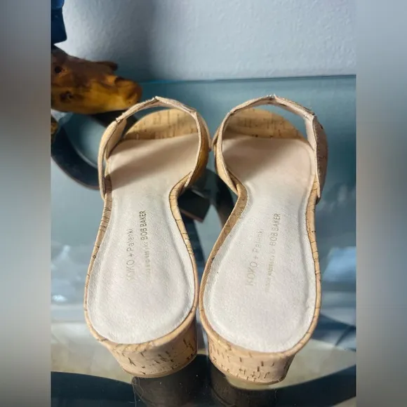 Koko   Palenki Lively Slide Cork Leather Wrapped Block Heel Sandals Sz 8