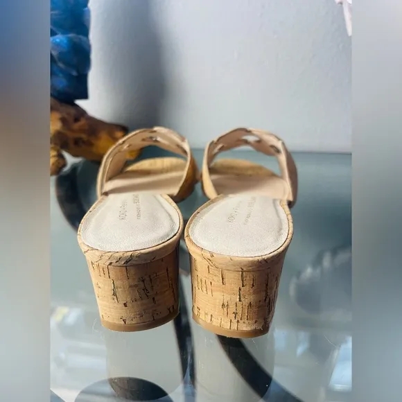 Koko   Palenki Lively Slide Cork Leather Wrapped Block Heel Sandals Sz 8