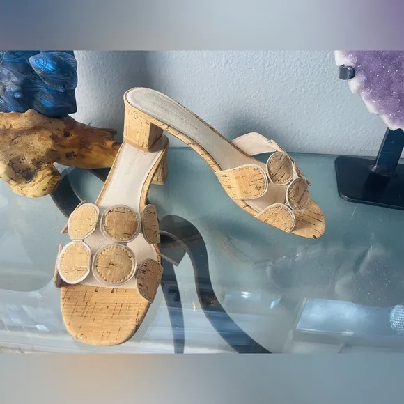 Koko   Palenki Lively Slide Cork Leather Wrapped Block Heel Sandals Sz 8
