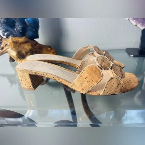 Koko   Palenki Lively Slide Cork Leather Wrapped Block Heel Sandals Sz 8