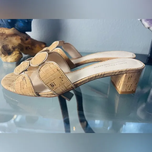 Koko   Palenki Lively Slide Cork Leather Wrapped Block Heel Sandals Sz 8