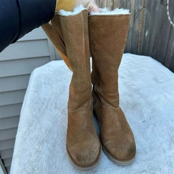 Koolaburra by UGG Women's Brown Shearling Tall Boots Wedge Heel Size 8