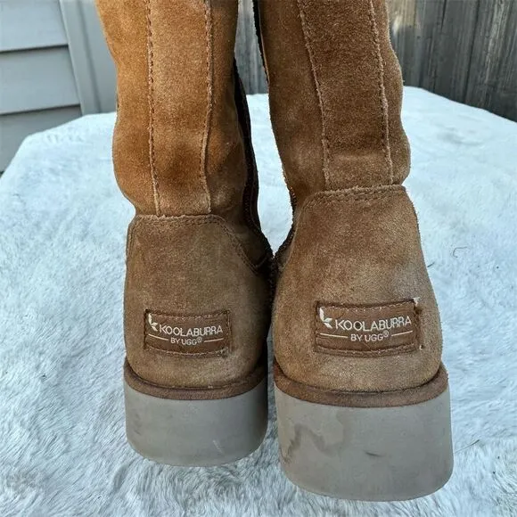 Koolaburra by UGG Women's Brown Shearling Tall Boots Wedge Heel Size 8