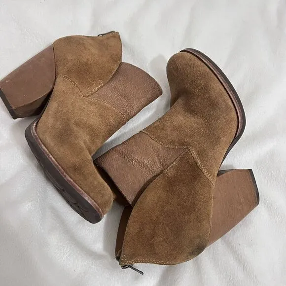 KORK EASE Castaneda Women's 8 Brown Suede Leather Zip Ankle Boot Heels Bohemian