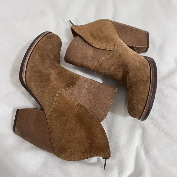 KORK EASE Castaneda Women's 8 Brown Suede Leather Zip Ankle Boot Heels Bohemian