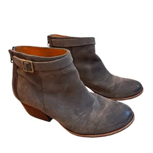 Kork-Ease Grey Leather Suede Buckle Block Heel Madelena Ankle Boots Size 7.5M
