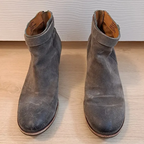 Kork-Ease Grey Leather Suede Buckle Block Heel Madelena Ankle Boots Size 7.5M