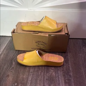 Kork-Ease Women's Tutsi Leather Slip-On Flat Slide Sandal in Yellow Size 7M
