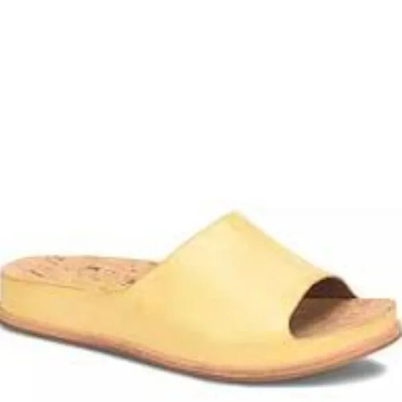 Kork-Ease Women's Tutsi Leather Slip-On Flat Slide Sandal in Yellow Size 7M