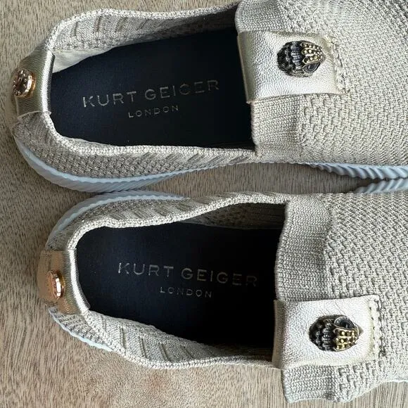 Kurt Geiger London Slip On Sneakers Gold Knit Eagle Logo Casual Shoes 39