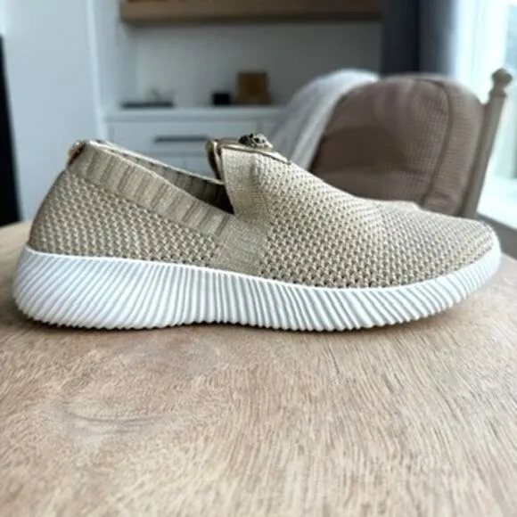 Kurt Geiger London Slip On Sneakers Gold Knit Eagle Logo Casual Shoes 39