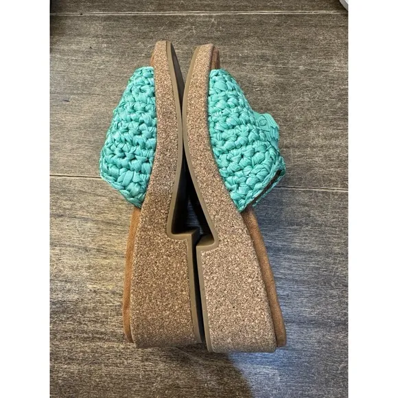 Kurt Geiger Sandals Women's Green Eagle Crochet Cork Slide Sandals Size 39.5