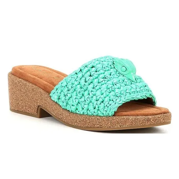 Kurt Geiger Sandals Women's Green Eagle Crochet Cork Slide Sandals Size 39.5