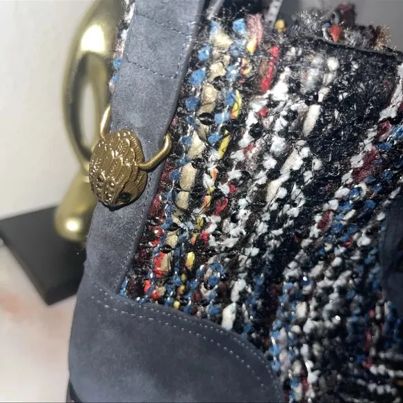 KURT GEIGER Womens Kensington Tweed Suede Combat Boots Blue Multi Size 40.5