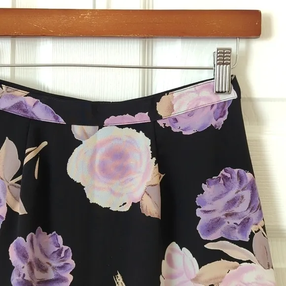 La Belle 90's Vintage Lightweight Floral High Waist Straight Maxi Skirt Black 5