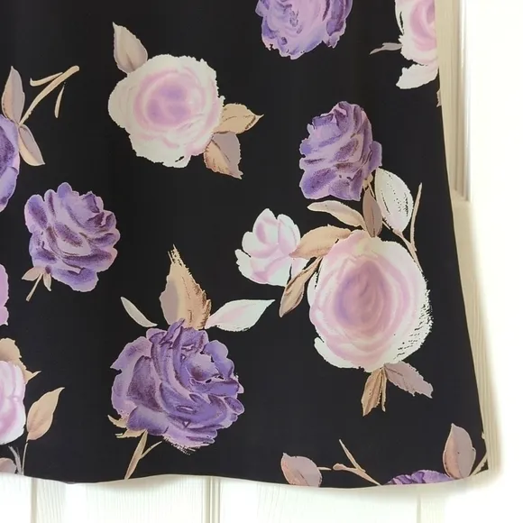 La Belle 90's Vintage Lightweight Floral High Waist Straight Maxi Skirt Black 5