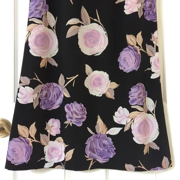 La Belle 90's Vintage Lightweight Floral High Waist Straight Maxi Skirt Black 5
