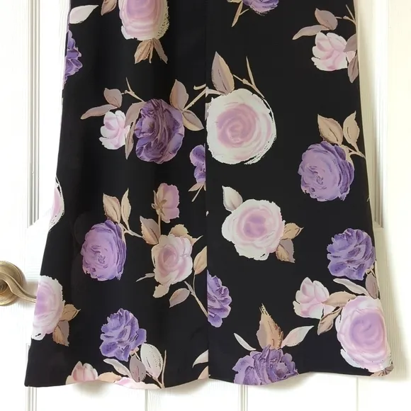La Belle 90's Vintage Lightweight Floral High Waist Straight Maxi Skirt Black 5