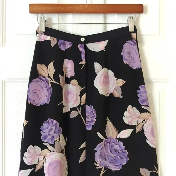 La Belle 90's Vintage Lightweight Floral High Waist Straight Maxi Skirt Black 5