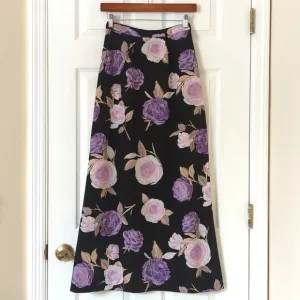 La Belle 90's Vintage Lightweight Floral High Waist Straight Maxi Skirt Black 5
