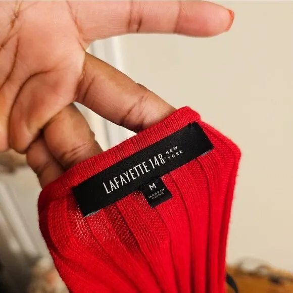 Lafayette 148 New York Ribbed Stylish Casual V- Neck Sweater.