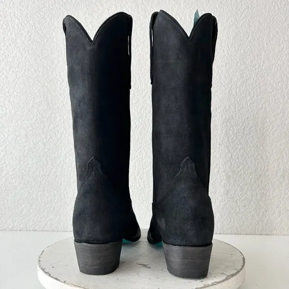 Lane EMMA JANE Womens Cowboy Boots 8.5 Black Suede Western Cowgirl Mid Calf