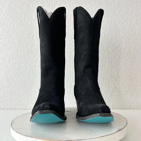 Lane EMMA JANE Womens Cowboy Boots 8.5 Black Suede Western Cowgirl Mid Calf