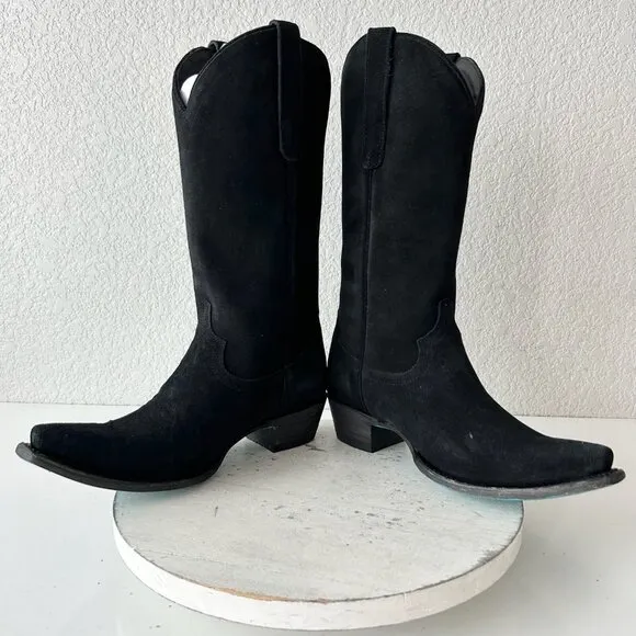 Lane EMMA JANE Womens Cowboy Boots 8.5 Black Suede Western Cowgirl Mid Calf
