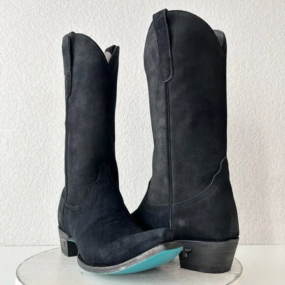Lane EMMA JANE Womens Cowboy Boots 8.5 Black Suede Western Cowgirl Mid Calf