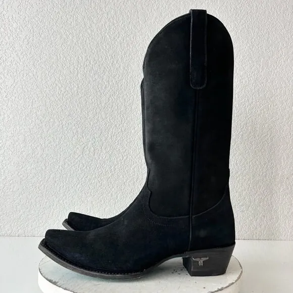 Lane EMMA JANE Womens Cowboy Boots 8.5 Black Suede Western Cowgirl Mid Calf