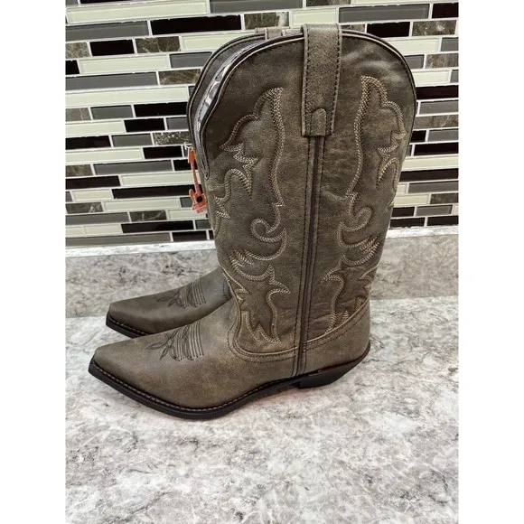 Laredo Womens Access Cowboy Boots Leather Black/Tan NIB 10W