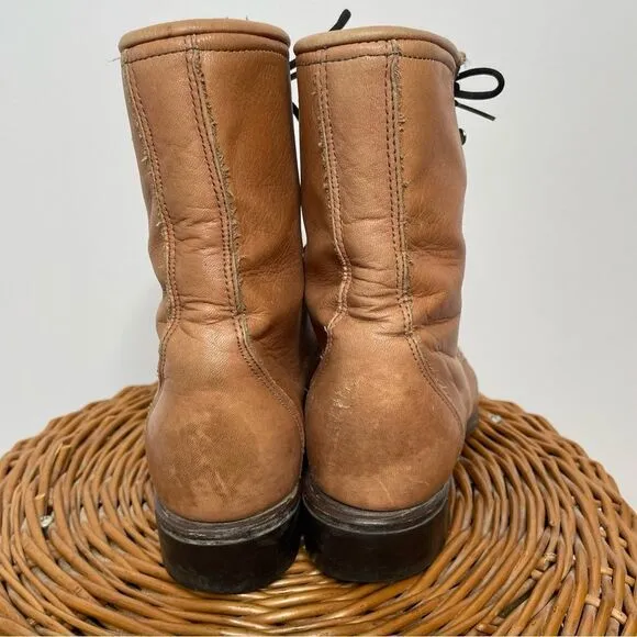 Laredo Vintage Leather Lace Up Roper Granny Paddock Fringe Tan Cowgirl Boots 6.5