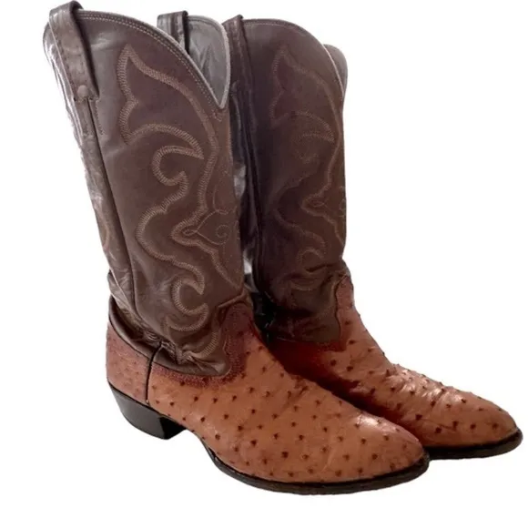 LARRY MAHAN OSTRICH LEATHER COWBOY BOOTS SIZE 9.5