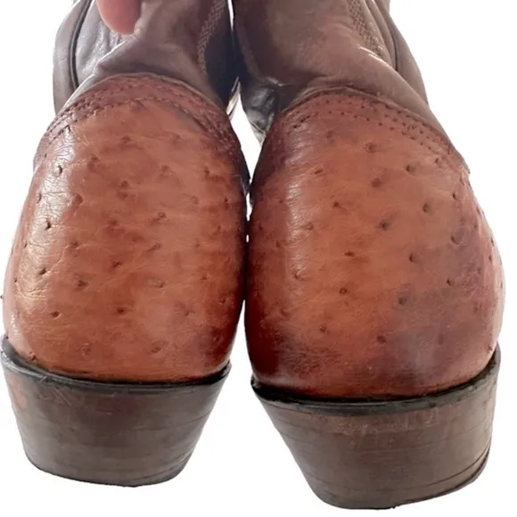 LARRY MAHAN OSTRICH LEATHER COWBOY BOOTS SIZE 9.5