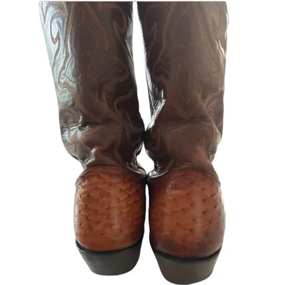 LARRY MAHAN OSTRICH LEATHER COWBOY BOOTS SIZE 9.5