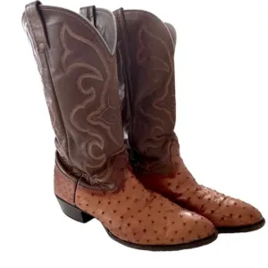 LARRY MAHAN OSTRICH LEATHER COWBOY BOOTS SIZE 9.5