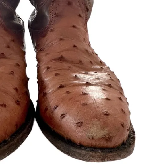 LARRY MAHAN OSTRICH LEATHER COWBOY BOOTS SIZE 9.5