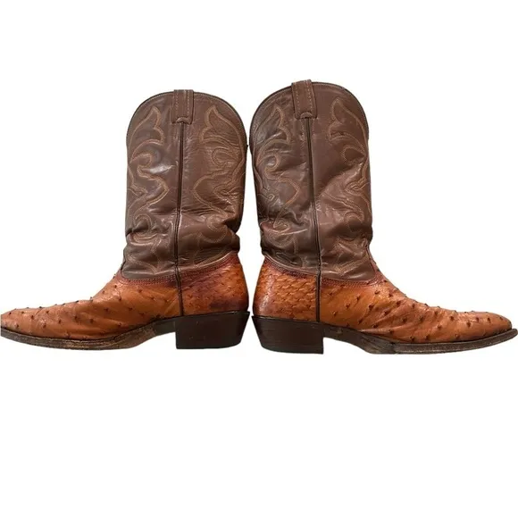 LARRY MAHAN OSTRICH LEATHER COWBOY BOOTS SIZE 9.5