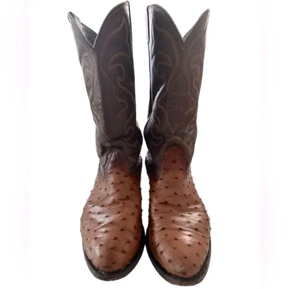 LARRY MAHAN OSTRICH LEATHER COWBOY BOOTS SIZE 9.5