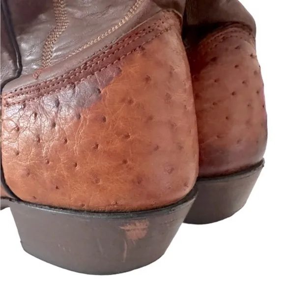 LARRY MAHAN OSTRICH LEATHER COWBOY BOOTS SIZE 9.5