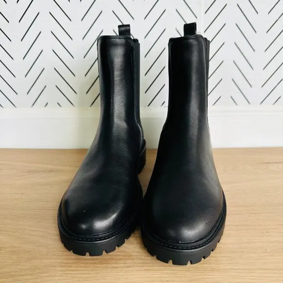 ⭐Leather Chelsea Lugg Boot Sz 9 Banana Republic Black Comfort Shoes Lightweight